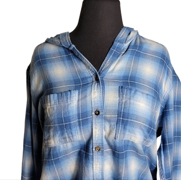 Hollister hooded button down high low plaid top size large - Picture 3 of 10
